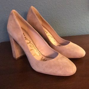 Sam Edelman beige suede block heels